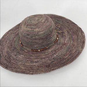 Athleta Brown Beaded Wide Bream Sun Summer Hat